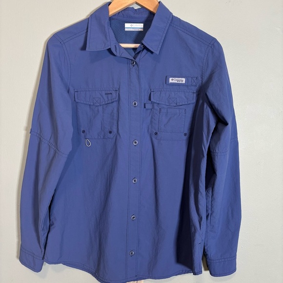 Columbia Long Sleeve Button-Down PFG Vented Fishing Shirt-Blue-Women Medium - Picture 3 of 6
